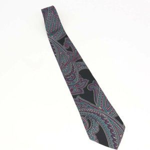 Potomac Collection Mens Tie Necktie Black Teal Purple Paisley 100% Silk Classic